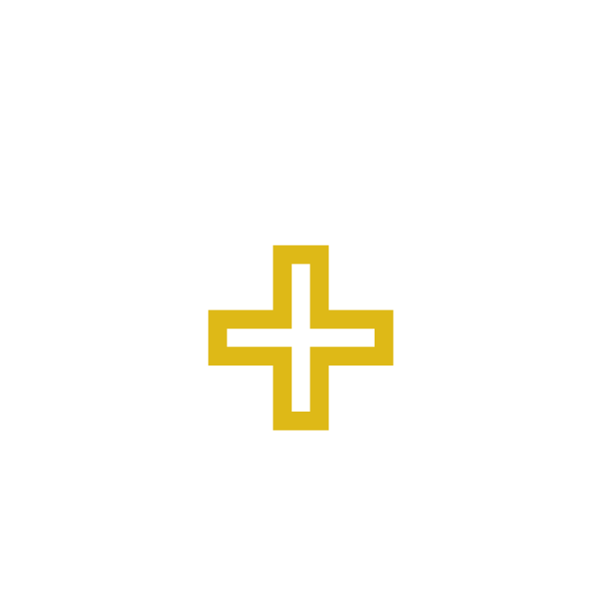 A white medical kit icon with a yellow plus sign on a gray background, symbolizing healthcare or emergency services.