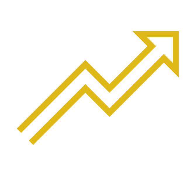 Graph with white bars and a yellow upward arrow, indicating growth or progress, on a plain background.